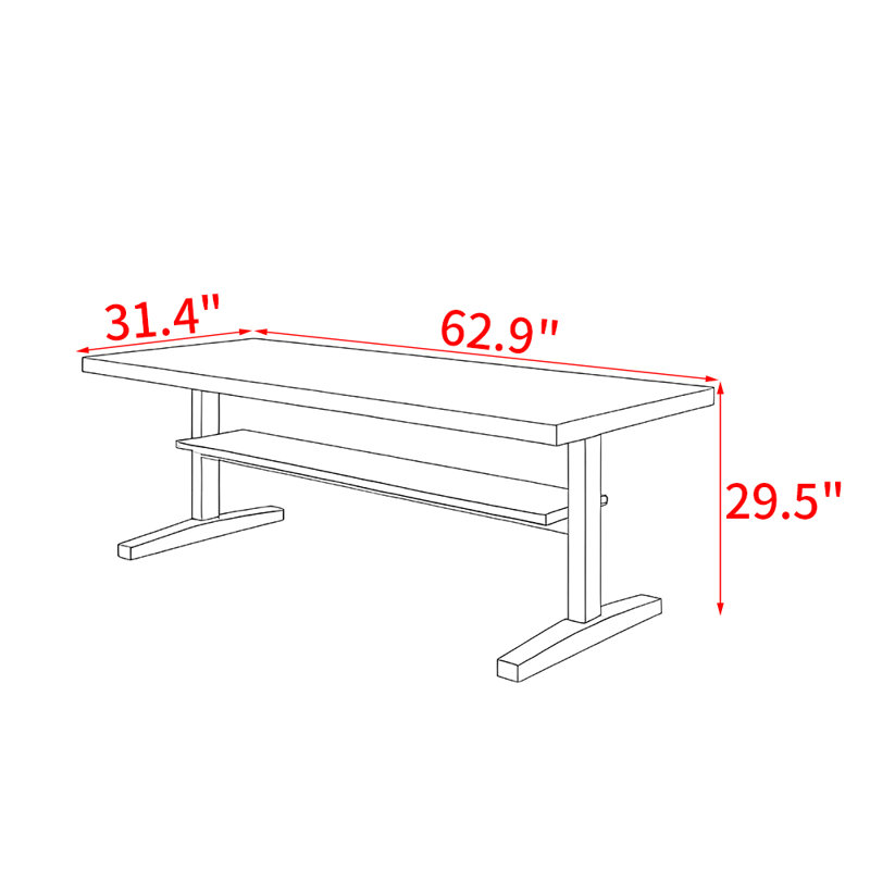 Table de salle à manger moderne et simple en bois massif, H 29,5 po x L 62,9 po x l 31,4 po