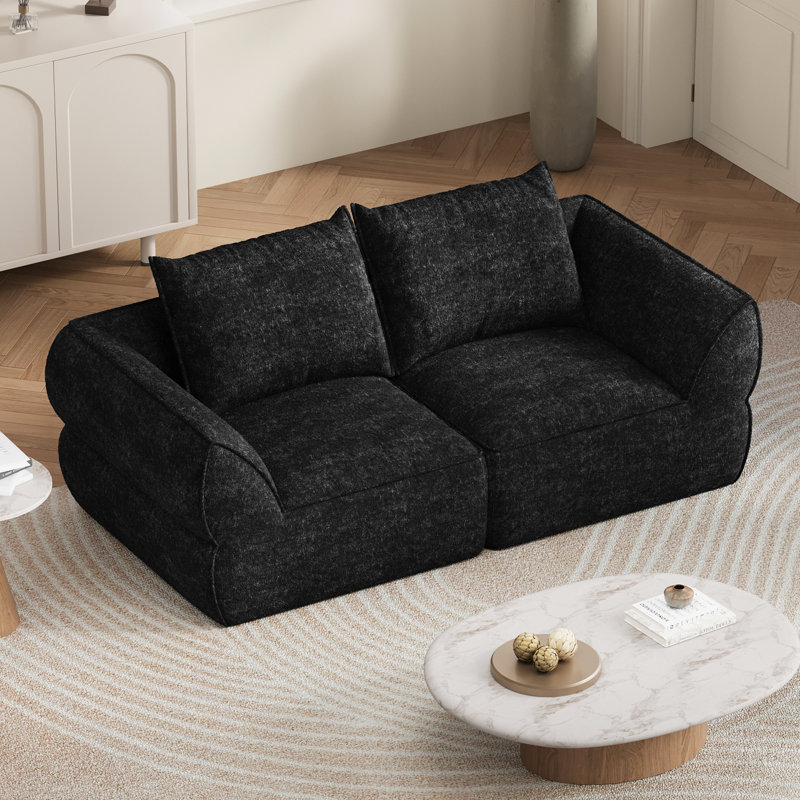 Boneless 76.4" Cloud Loveseat Sofa, Deep Seat Couch with Pillows, Modern Comfortable Upholstery Boneless Sofa, 1 Piece for Living Room, Bedroom, Apartment, Removable Cover,No Assembly Required, Graphite