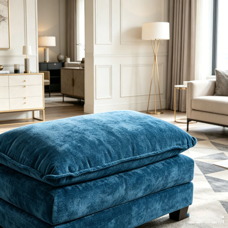 Cloud Sofa Ottoman With Double Layer Upholstered Seat Cushion For Living Room, Blue