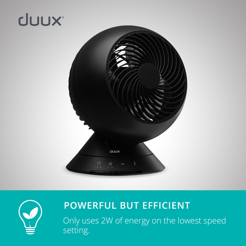 Duux Globe Table Fan with Remote Control. Quiet 33cm Oscillating, Desk Fan with 3 Speeds, Black