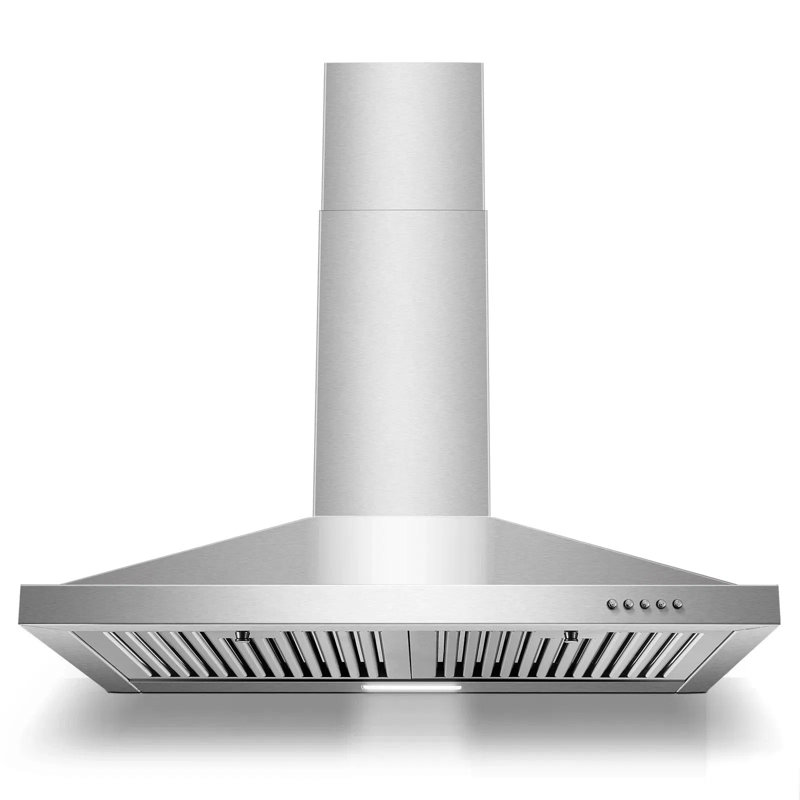 30-inch Wall Mount Range Hood, 450 Cfm Ducted/ductless Convertible Kitchen Hood With Baffle Filters, 3-speed Push Button Control, Led Light, Brushed Stainless Steel