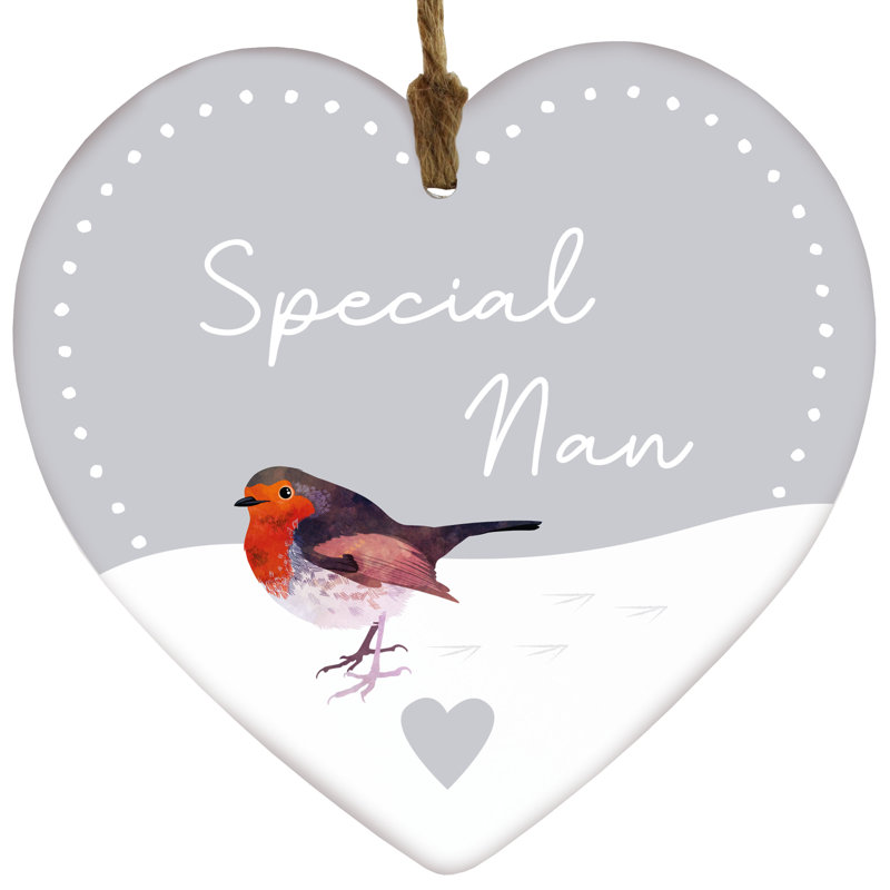 Special Nan Festive Robin Christmas Ceramic Heart Plaque Vivid Squid Wholesale Wall Decor