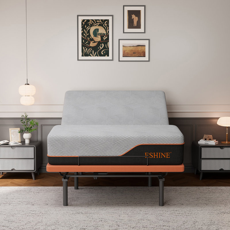 Lit réglable avec matelas noir ultra-moelleux de 14 po, massage, télécommande sans fil, contrôle des applications, gravité zéro, éclairage sous le lit, ports USB et de type C des deux côtés