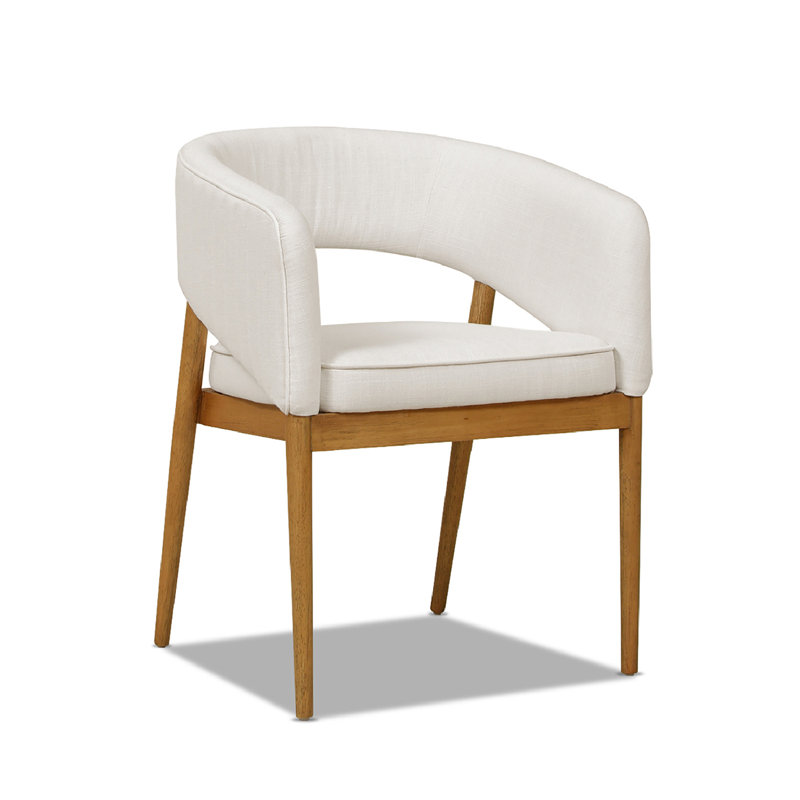 Chaise avec accoudoirs Simonne, Linen-Polyester Blend Eggshell White, Brun clair