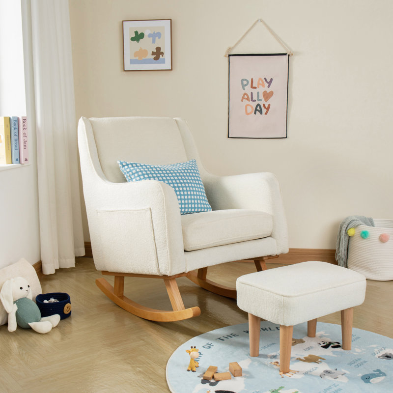 Babymore Ida Nursing Chair with Stool, White Bouclé