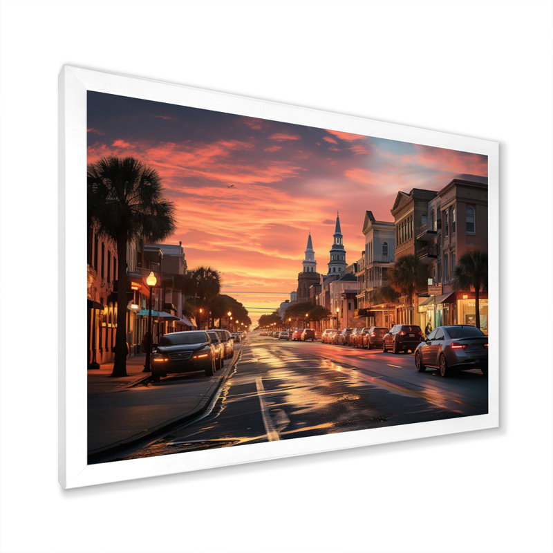 Charleston Beautiful Cityscape IV, reproduction d'art sur toile, Cadre flottant noir, H 34 po x l 44 po x P 1,5 po