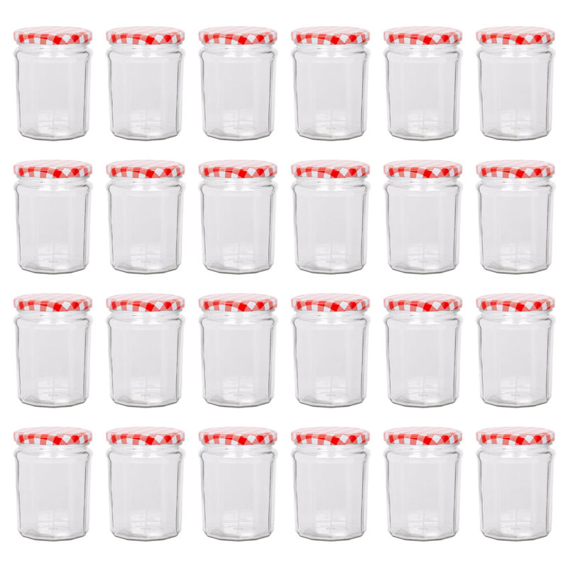 Argon Tableware Glass Jam Jars with Lids, 380ml, Red Gingham
