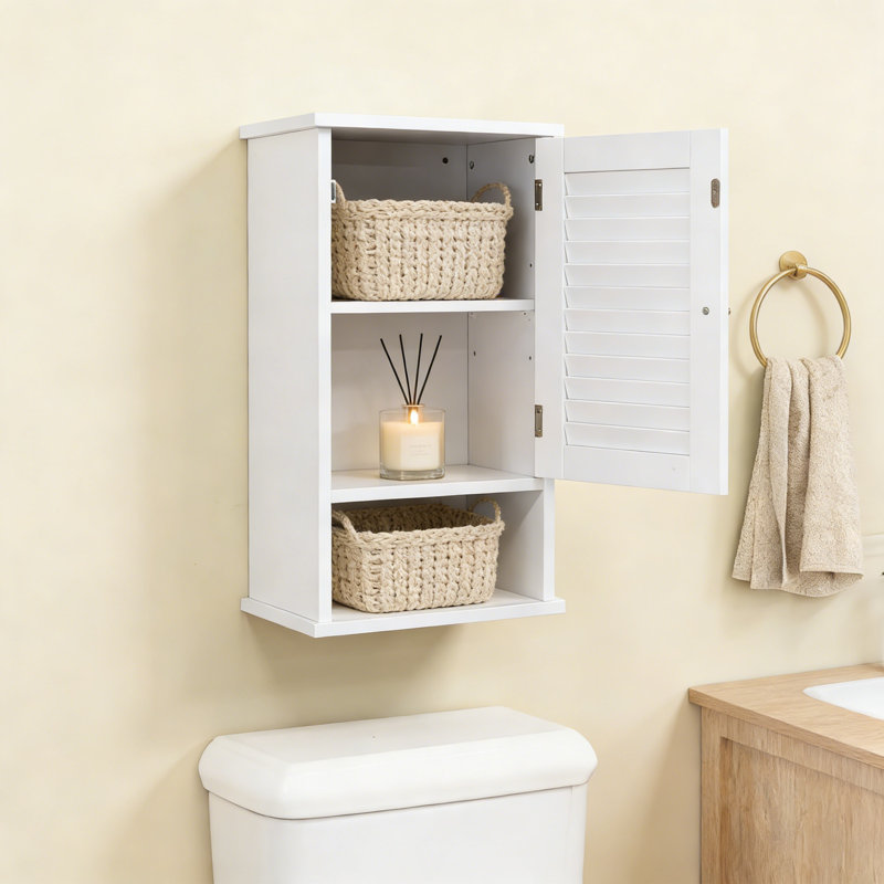 Armoire de salle de bain murale mince avec porte à persiennes - Tablettes réglables pour rangement au-dessus de la toilette