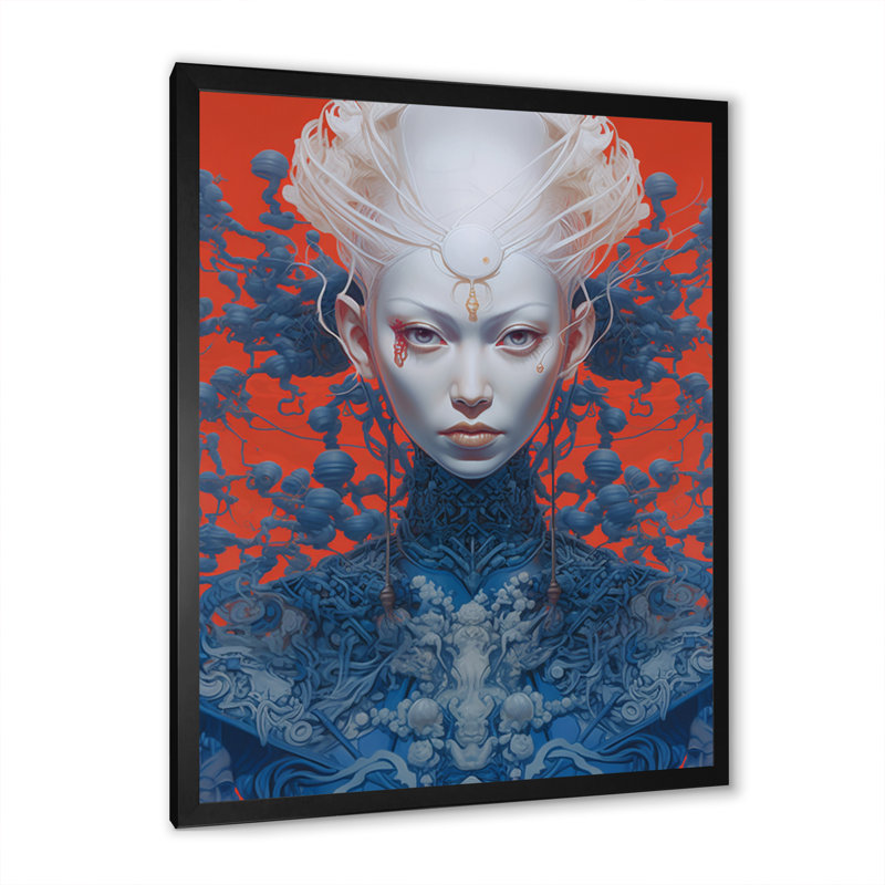 Personnage féminin féminin - reproduction sur toile, H 32 po x l 16 po x P 1 po, Cadre simple noir
