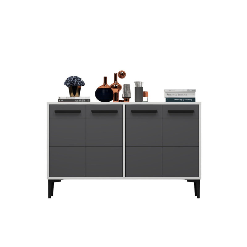 Console moderne, blanche et anthracite, 47,2 po x 11,8 po x 29,5 po | 100% panneau de particules enduit de mélamine, épaisseur: 0,7 pouce | Pieds en PVC durables, parfaits pour le vestibule ou le salon, design élégant et fonctionnel