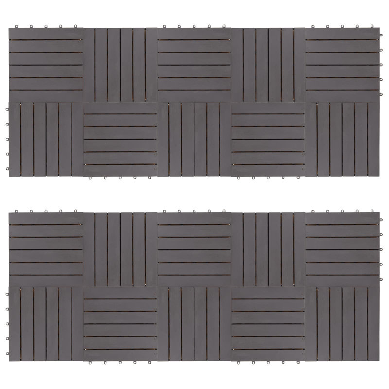 30cm L x 30cm W Acacia Hardwood Interlocking Deck Deck Tile Kit, Grey