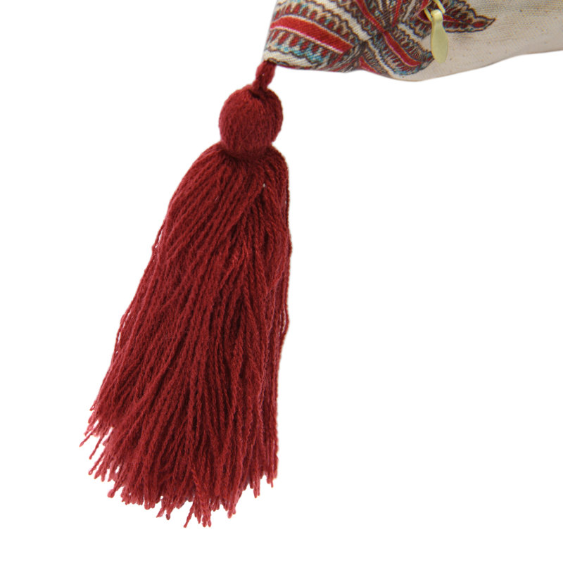 Fern Frond Red and Beige Cotton Square Pillow with Tassels