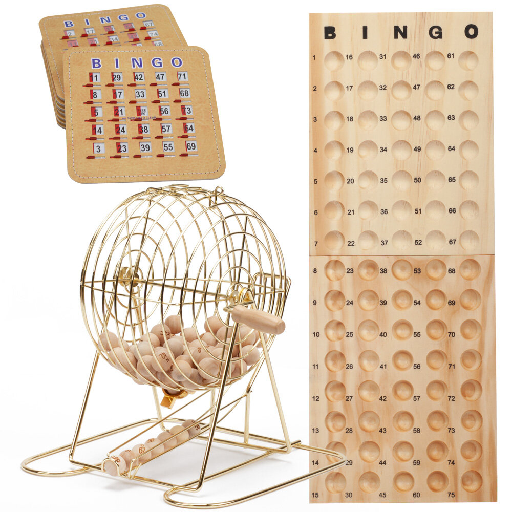 GSE Games & Sports Expert Ensemble complet de jeu de bingo de luxe avec  cage de bingo noire, tableau principal, boules de bingo, cartes de bingo et  jetons de bingo et Commentaires 