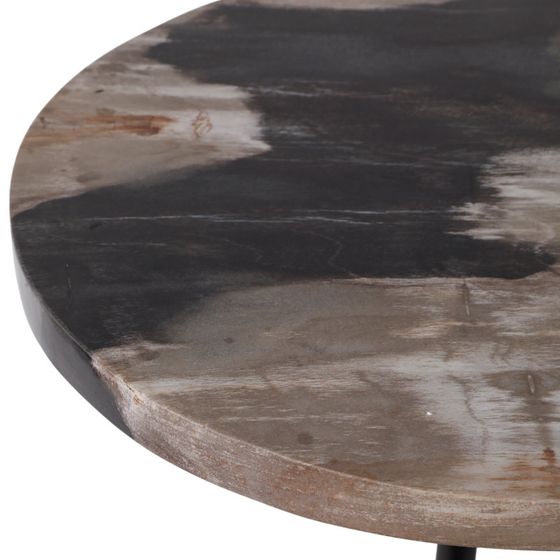 Modern and Tan Marble Stone Accent Table with Iron Base for Living Room Bedroom Office - 21" Black, Tan, Brown