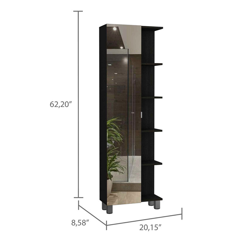 Armoire à linge avec miroir Wengue, Noir