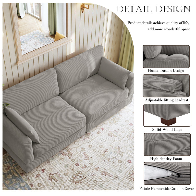 Canapé modulaire en velours côtelé Bentura, Gris clair