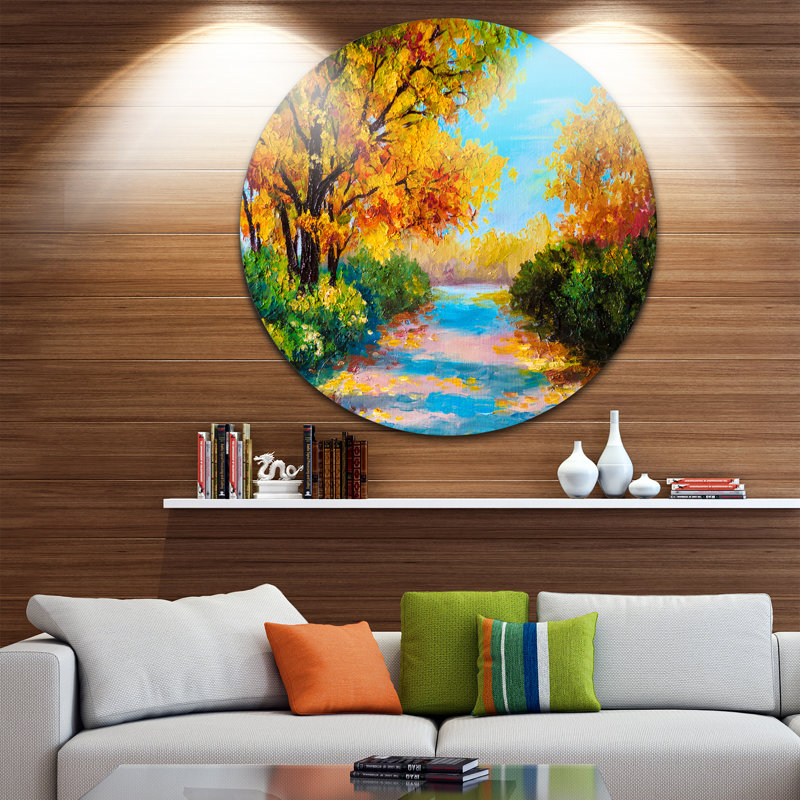 «Autumn Forest with Colorful River», reproduction d'art sur métal, H 38 po x l 38 po x P 1 po