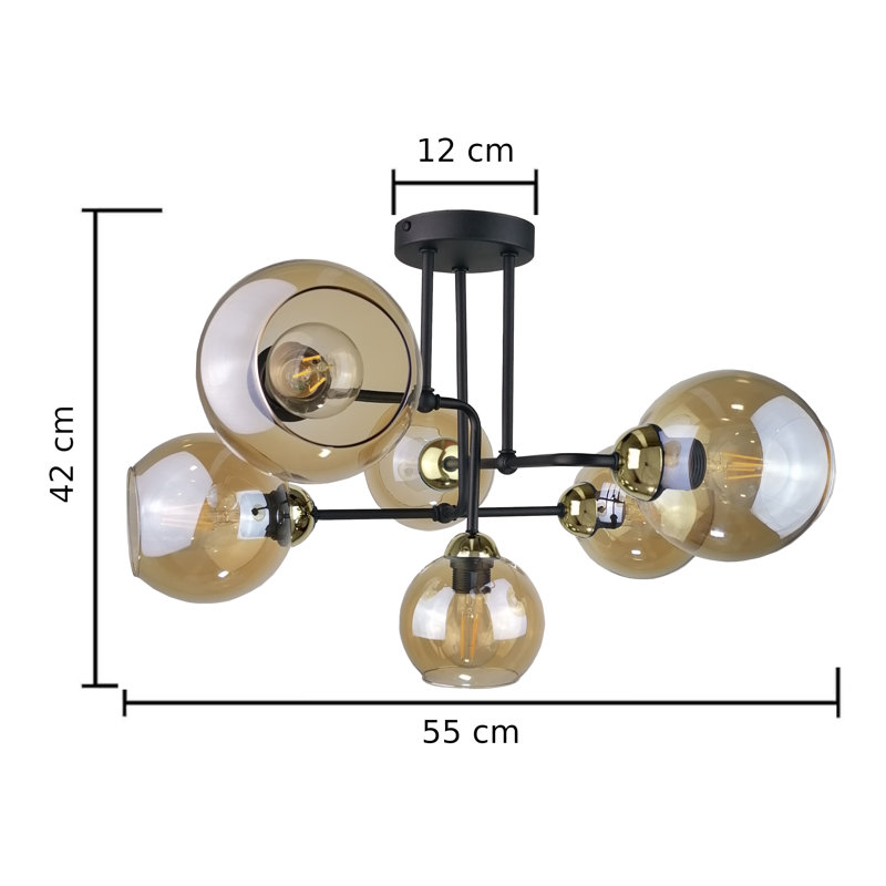 Glass Semi Flush Mount, Black/Gold