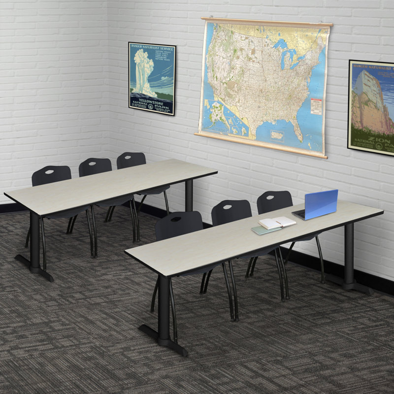 Neyland Cain T-Base Training Table and 2 Stacking Chairs, Gris, 84" W x 24" D, Gris