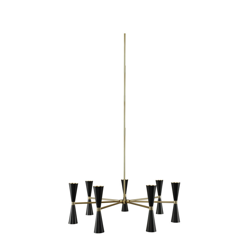 Milo 12 LT Matte Black w/ Vintage Brass Chandelier Kalco, Black & Vintage Brass