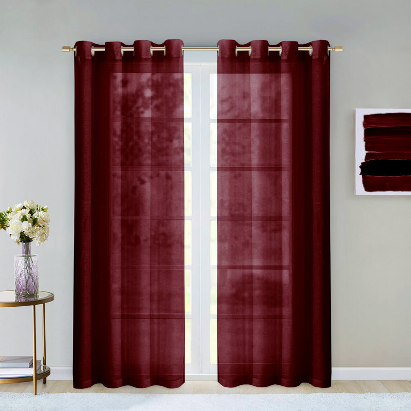 Sirmans Semi Sheer Curtain Pair, Burgundy