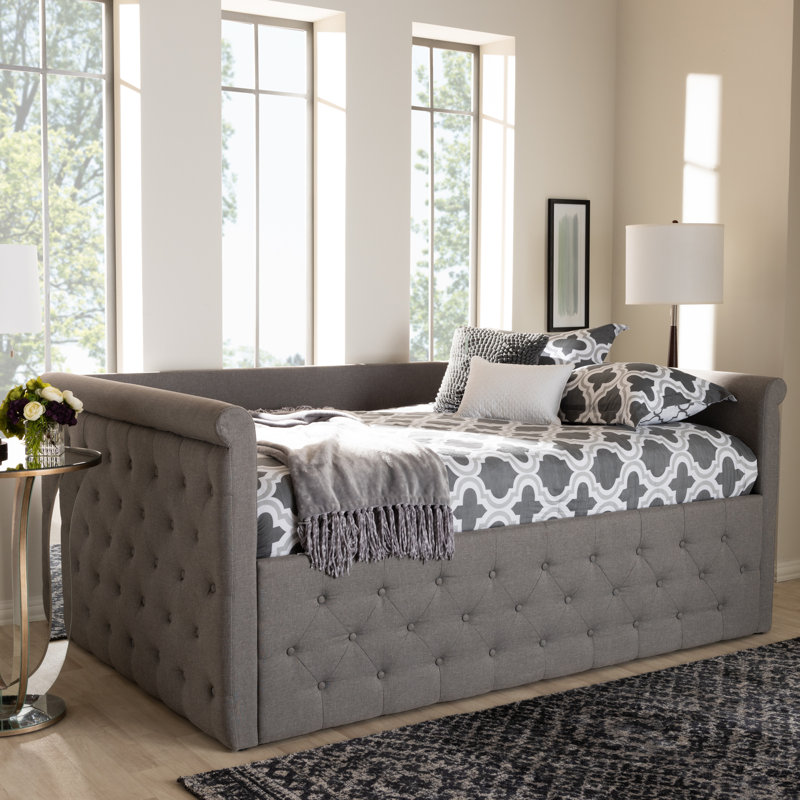 Lit de jour Ervinas, Polyester gris, Grand lit