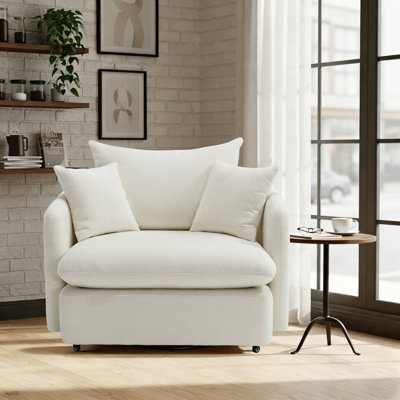360° Swivel Accent Chair with Wheels, Chenille Upholstered Armchair with 3 Throw Pillows, Modern Swivel Lounge Chair for Living Room, Bedroom, Office
