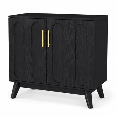 Mid-Century Modern Fluted Sideboard Buffet Cabinet with Adjustable Shelves, Solid Wood Legs & Rear Cable Outlet, Walnut Storage Cabinet for Living Room, Dining Room, Kitchen, Entryway & Hallway
