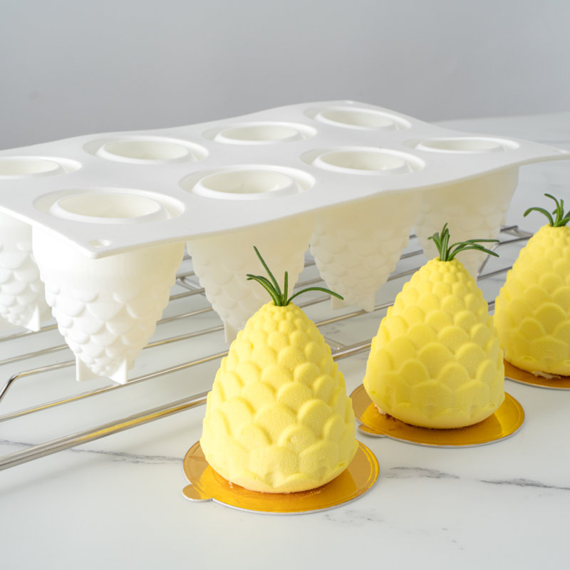 Moule à ananas 8 pièces, 1 moule à ananas prêt pour le four - flexible, congelable, moule à fondant tropical en silicone blanc, facile à retirer, pour la cuisson
