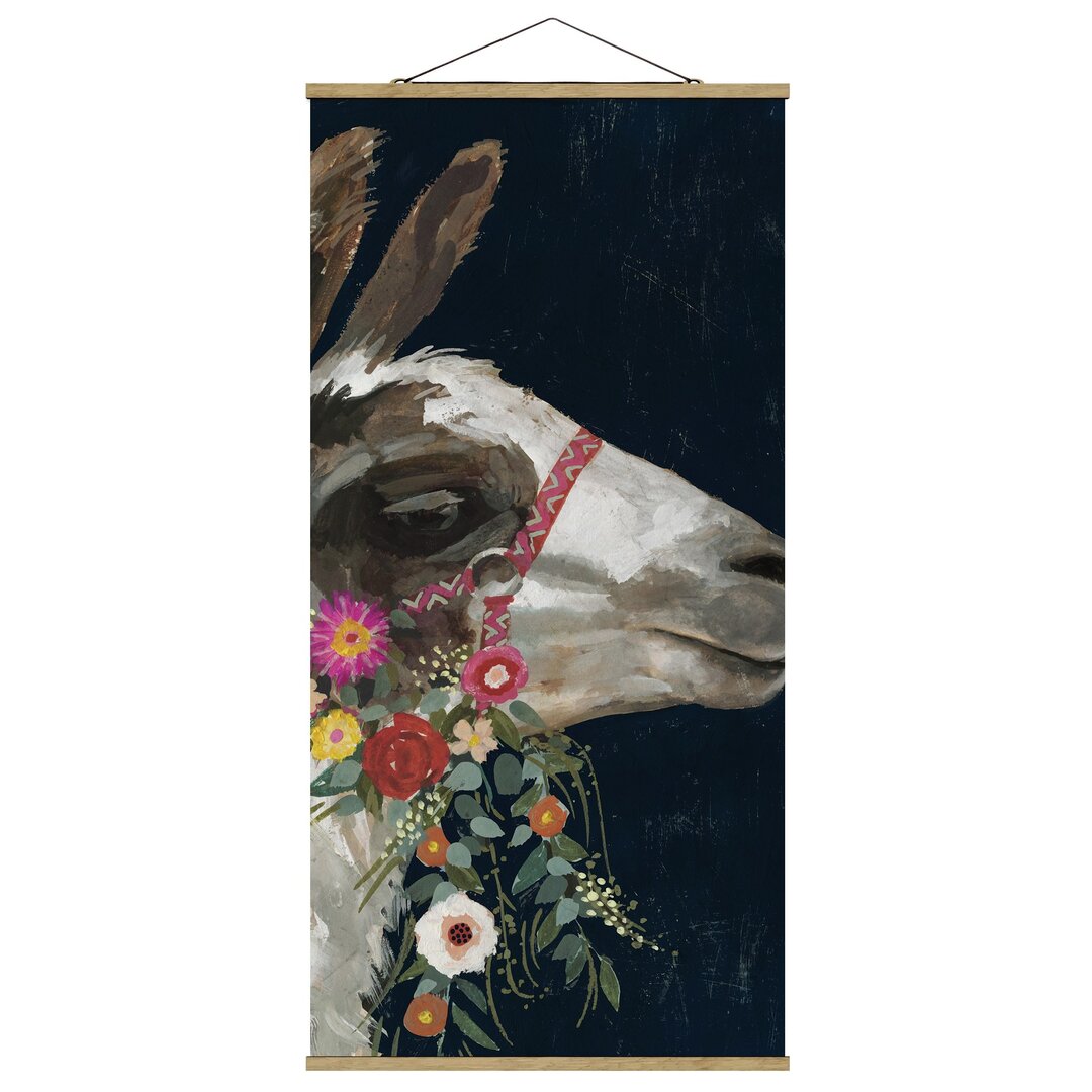 Stoffbild Lama mit Blumenarrangement I