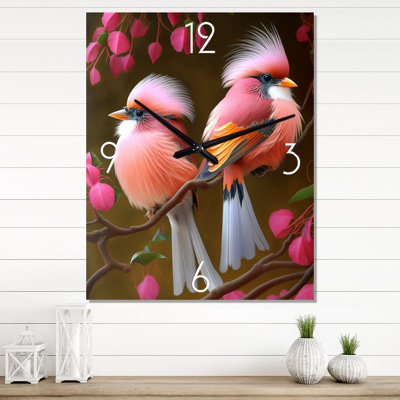 Horloge murale oiseaux cardinaux roses sur une branche I