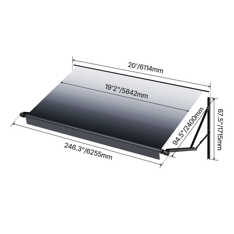 Motorized RV Awning Complete Kit, 20' Retractable Awning with Aluminum Alloy Frame, Outdoor Trailer Awning, Fit for Most RVs(Black Fade)