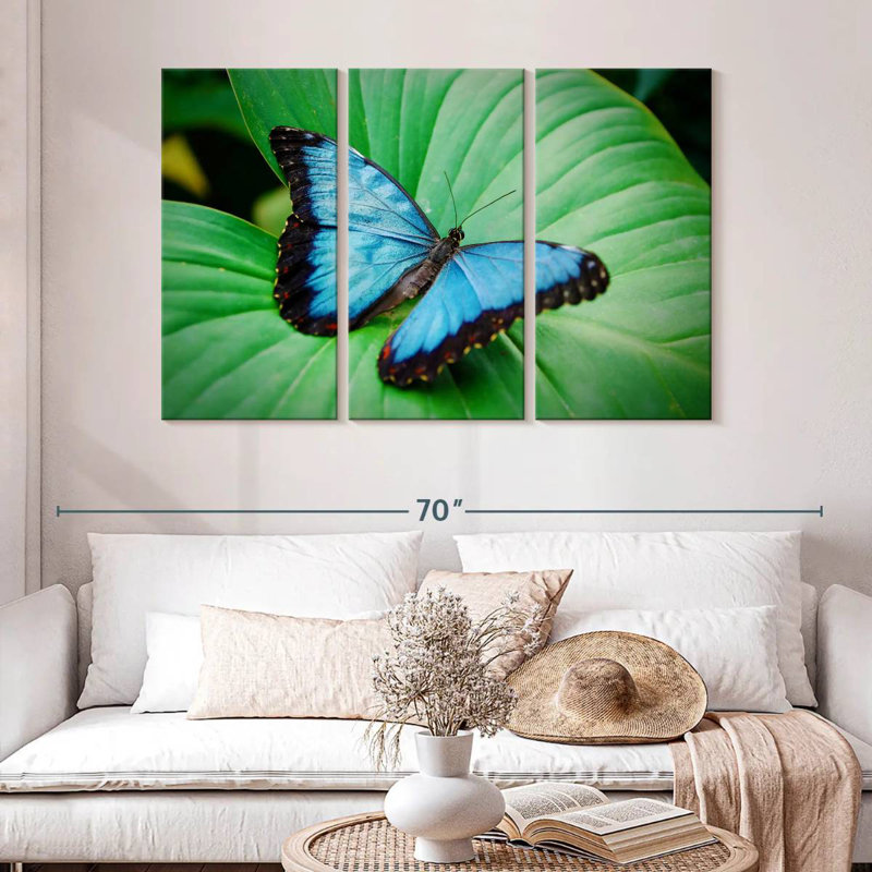 Brampt Blue Morpho On Leaf, 32" H x 50" W