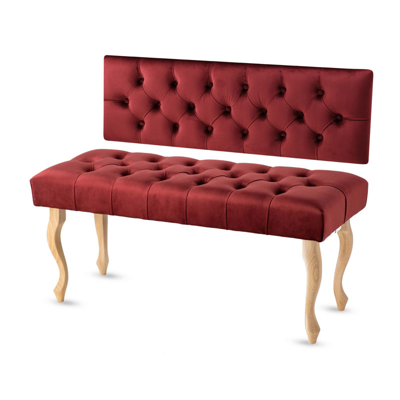 Jerez Velvet Upholstered Bench, H40 x W100 x D30cm, Burgund/Natural