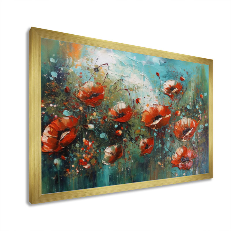 Pivoines rouges en fleurs IV - impression, H 12 po x l 20 po x P 1 po, Encadrement doré