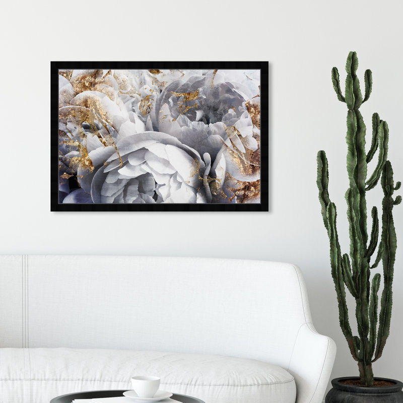 « Her Peony Garden » - impression d'art graphique, H 21,5 po x l 31,5 po, Cadre noir