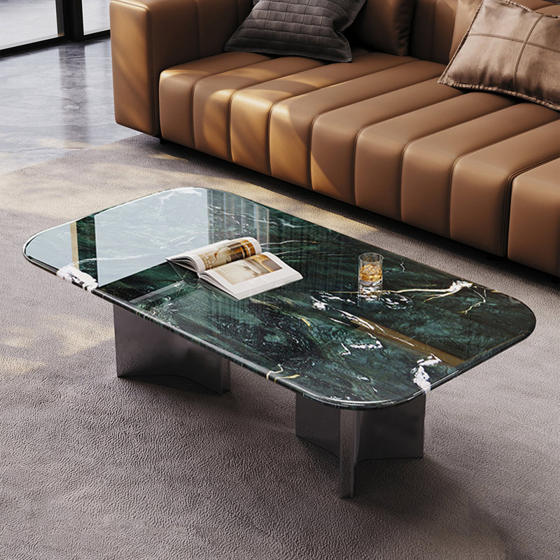 Table basse luxueuse en marbre de style italien, H 15,7 po x L 55,1 po x l 27,6 po, Vert / noir