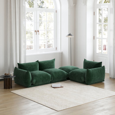 Minarik 3-Seat Chenille Fabric Upholstered Sectional Sofa With Ottoman