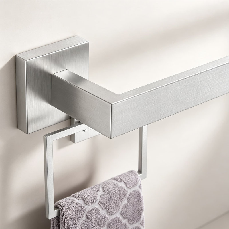 Ensemble de 5 barres porte-serviettes de salle de bain en nickel brossé avec porte-essuie-tout double base, design carré moderne, fixations murales en acier inoxydable SUS304, 60 cm (23,6 pouces).