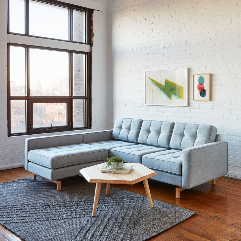 Jane 2 Chaise Sectional, Bayview Silver Performance Twill, Ash Natural
