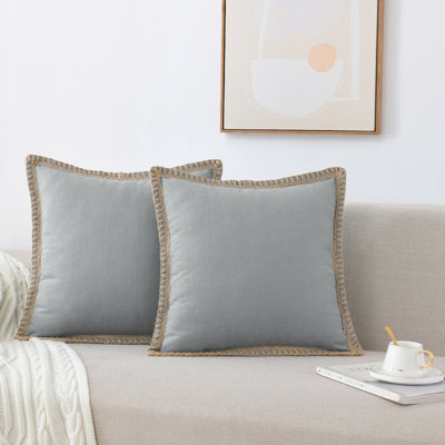 Farmhouse Trimmed Burlap Linen Polyester Pillow Cover