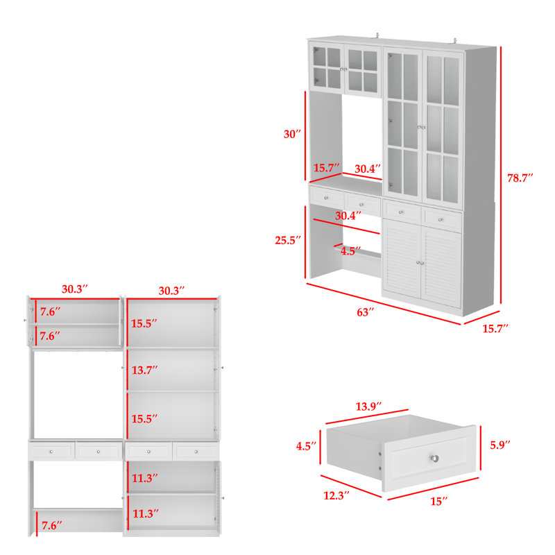 Multifunctional Desk With Integrated Bookcase And Display Cabinet - Elegant White Finish