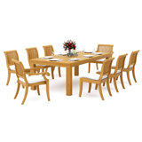 6 Seats 7 Pcs Grade-A Teak Wood Dining Set: 86" Canberra Rectangle Table And 6 Arbor Stacking Chairs (2 Arm & 4 Armless Chairs) #11AB1902