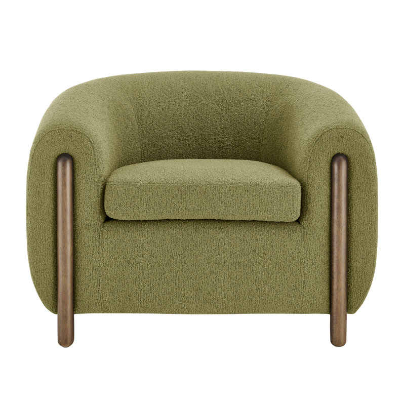 Leamon Fire-Resistant Upholstered Barrel Chair, 28" H x 38.5" W x 33" D, Palladian Green Fabric