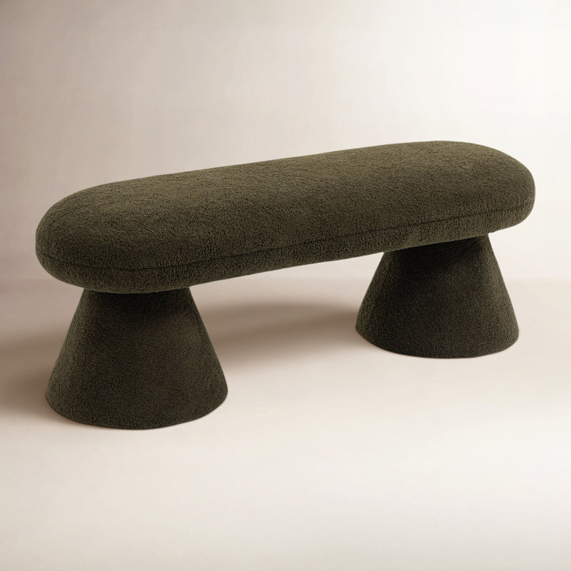 Banc rembourré Brimfield Drum, Tissu vert en fausse peau de mouton
