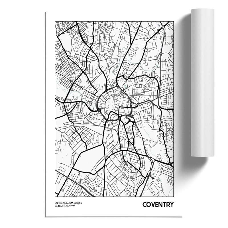 Map Coventry UK - Frameless Print, 84cm H x 59cm W x 0.1cm D
