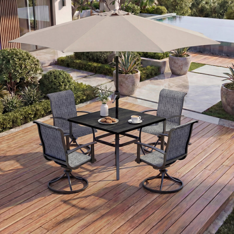Errik Extendable Trestle Dining Set, Black/Gray Plaid