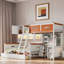 Lit superposé en bois avec bureau, tiroirs, tablettes ouvertes, armoire et éclairage à DEL
