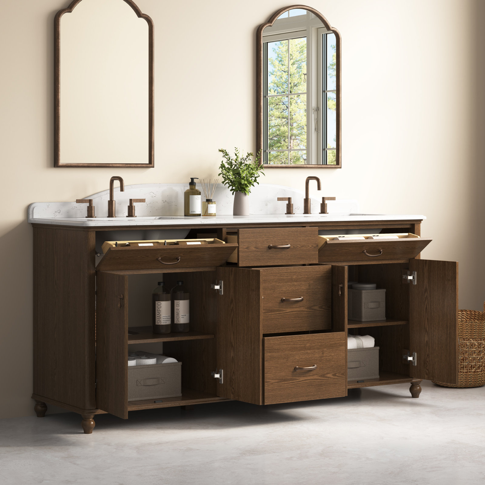 Freestanding Standard With Engineered Stone Top, 72" W