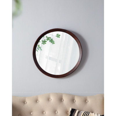 Miroir mural en bois de manguier de style transitionnel avec cadre en bois de manguier massif D20x1,5 "
